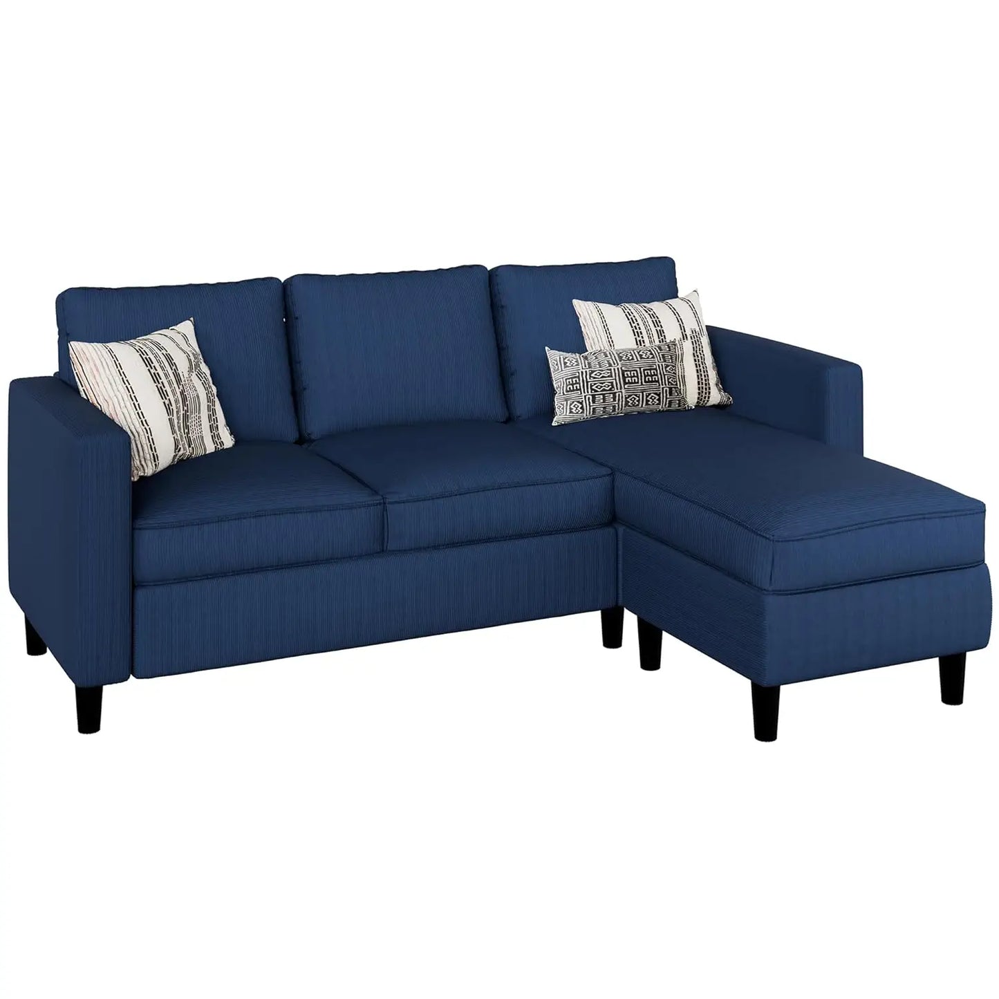 Convertible Sectional Sofa L-Shape With Movable Ottoman 3-Seat