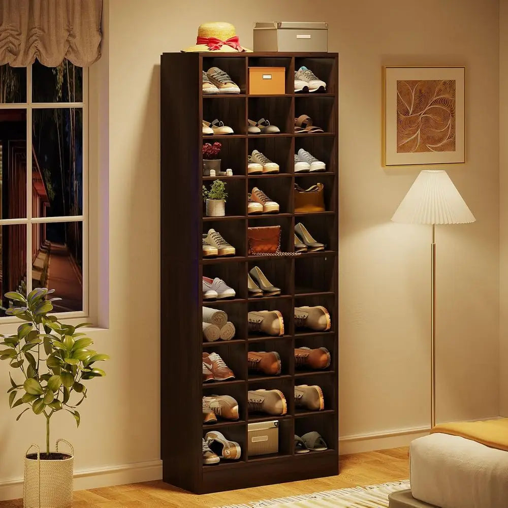 10-Tier Wooden Shoe Cabinet With 30 Cubbies Entryway Organizer