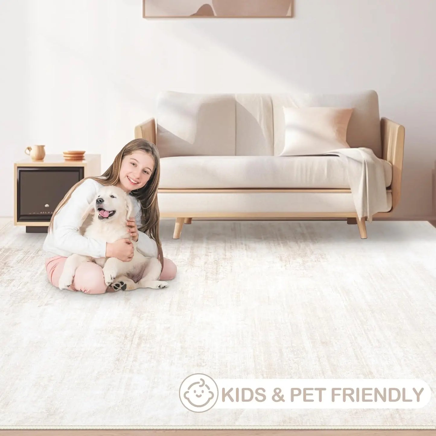 Washable Area Rug Modern Abstract Non Slip Soft Neutral