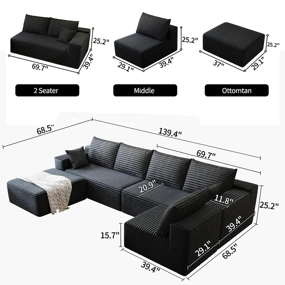 YQXH Cloud Style Sectional Sofa With Velvet Memory Foam Cushions