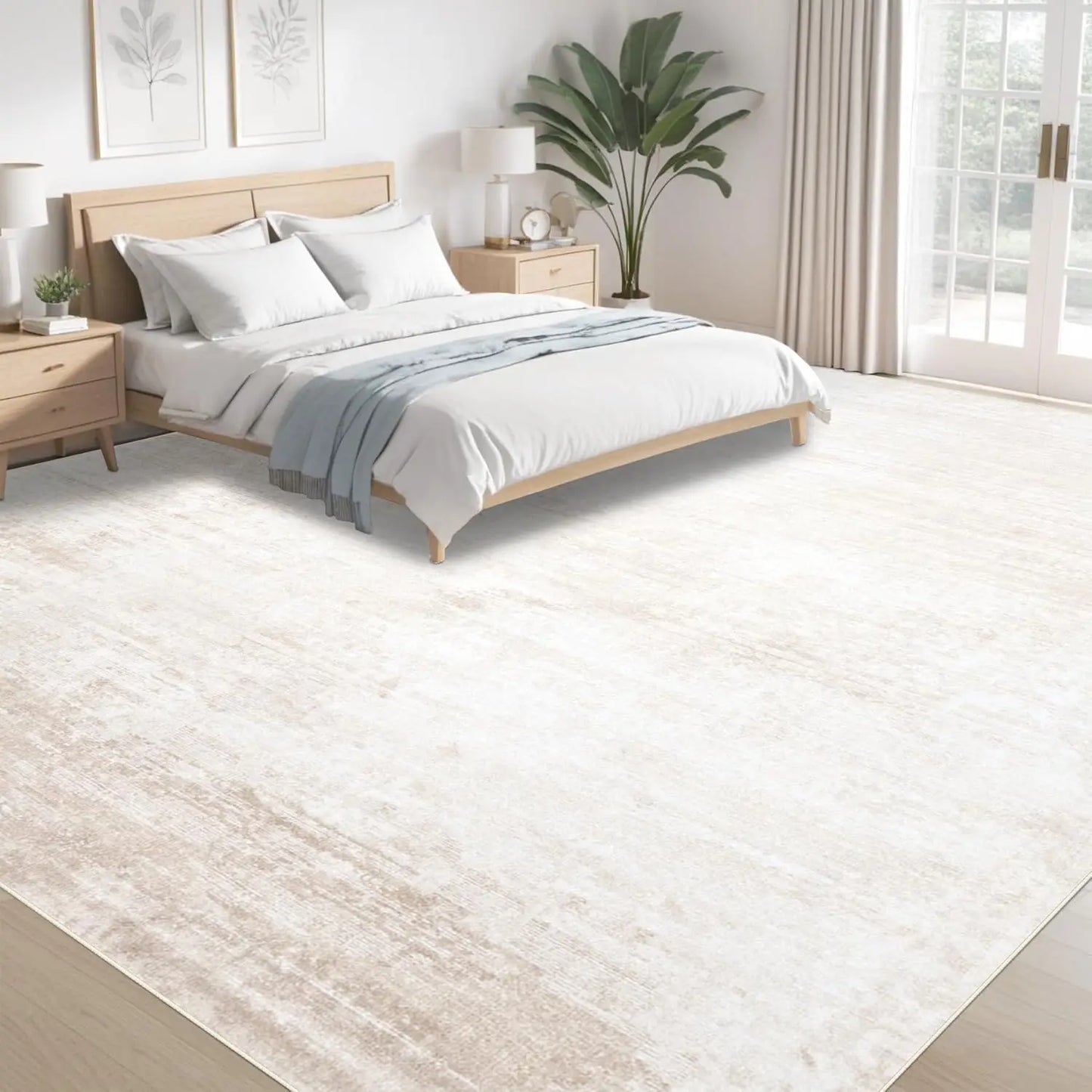 Washable Area Rug Modern Abstract Non Slip Soft Neutral