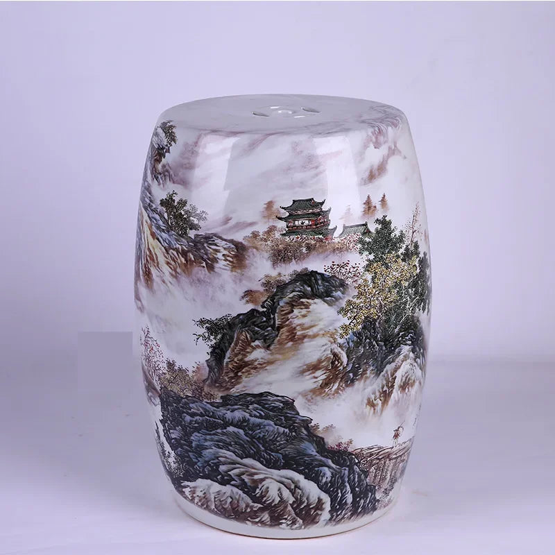Chinese Style Fish Painting Porcelain Drum Garden Stool Decor Antique