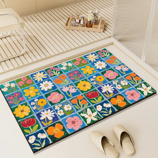 Diatomaceous Earth Floral Bath Mat Non Slip Rug Cottagecore