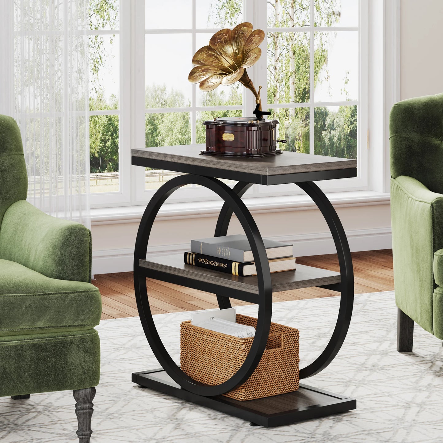 Tribesigns End Table With 3 Storage Shelves Industrial Wooden