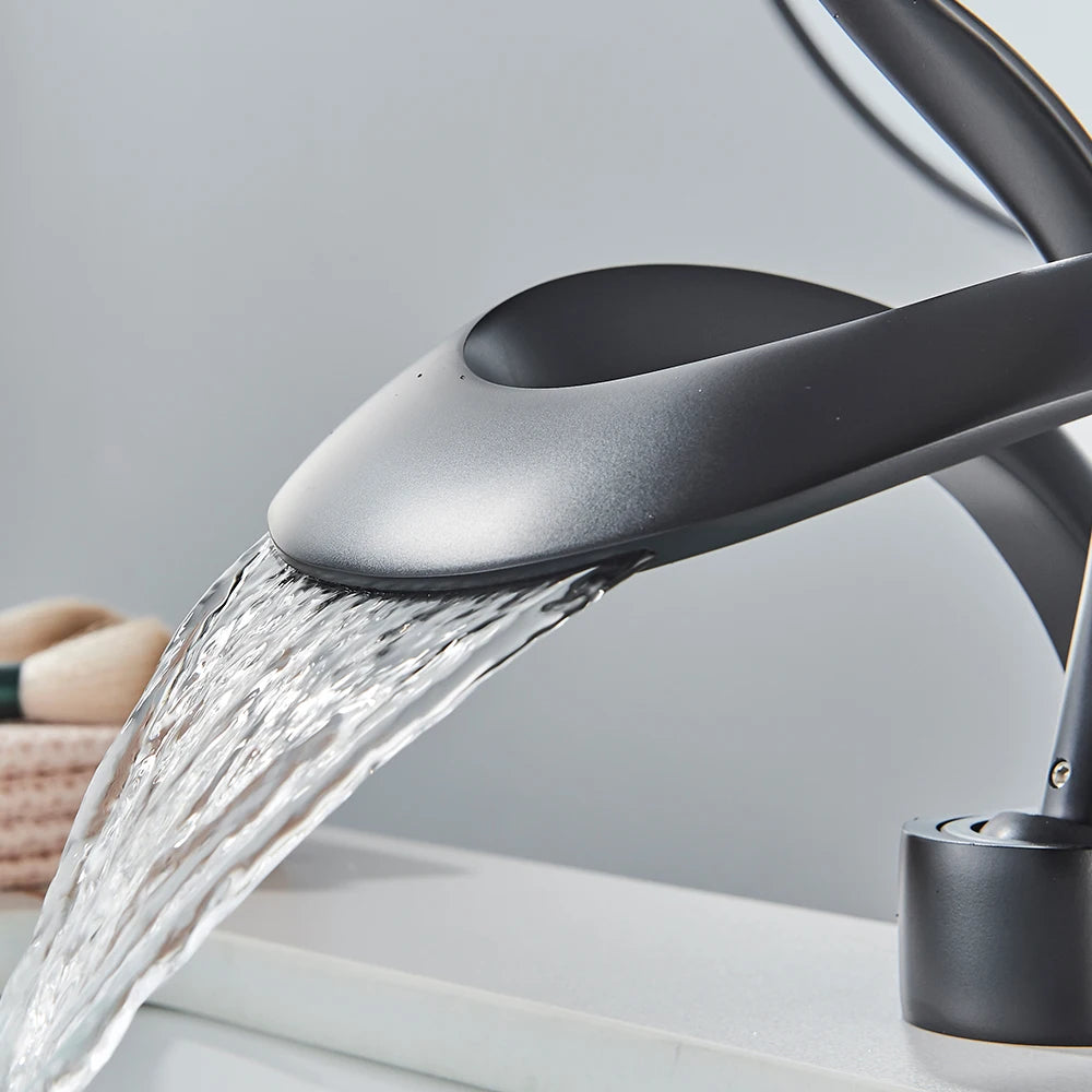Rozin Luxury Basin Faucet Waterfall Mixer Tap Deck Mounted Hot Cold