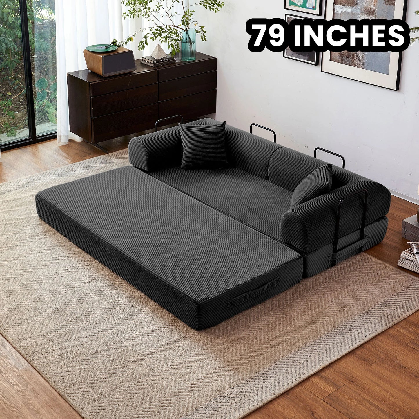 Convertible Sofa Bed With L-Shaped Armrests For Living Room