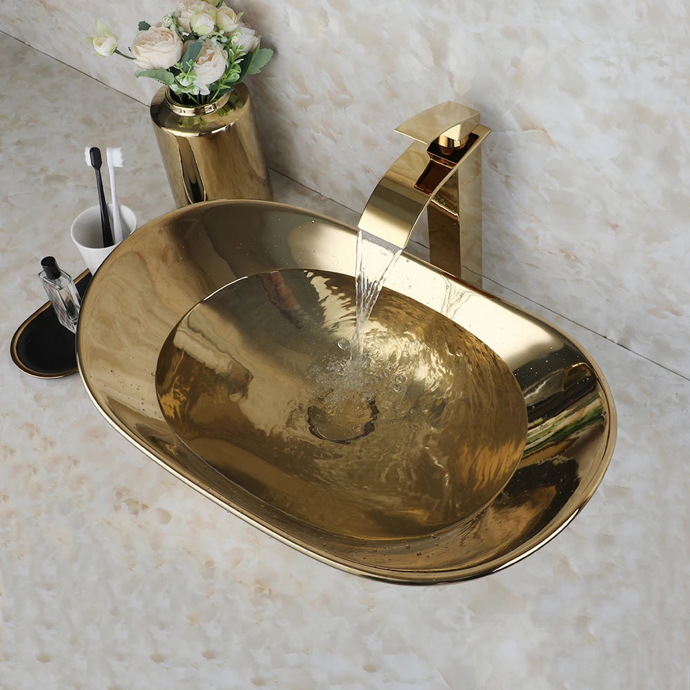 ZAPPO Vessel Sink Ceramic Above Counter Faucet Set