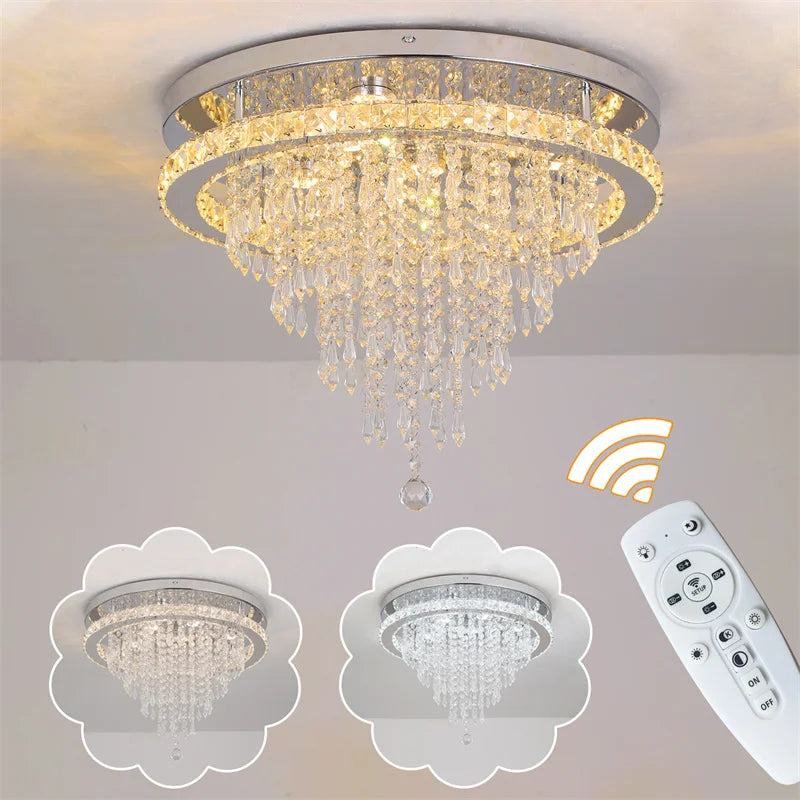 GreeLustr Crystal Led Chandelier For Living Room Dimmable Remote Light