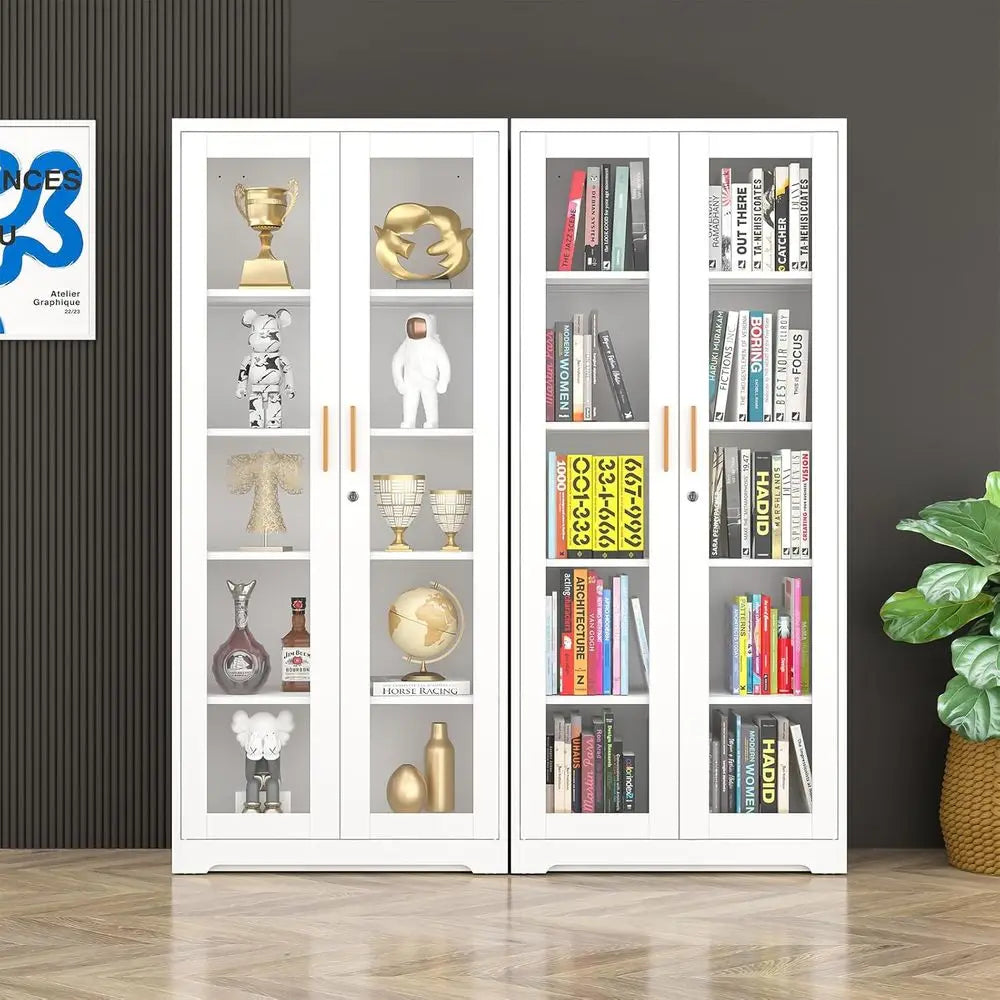 Metal And Glass Curio Cabinet With Lock