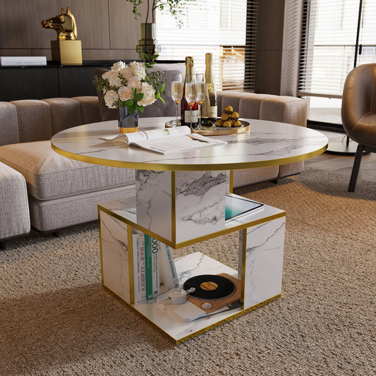 MERRONIX Three Tier Round Coffee Table With Storage Living Room