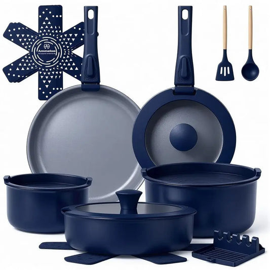 XMSJ 18 Piece Ceramic Cookware Set Nonstick Induction Ready