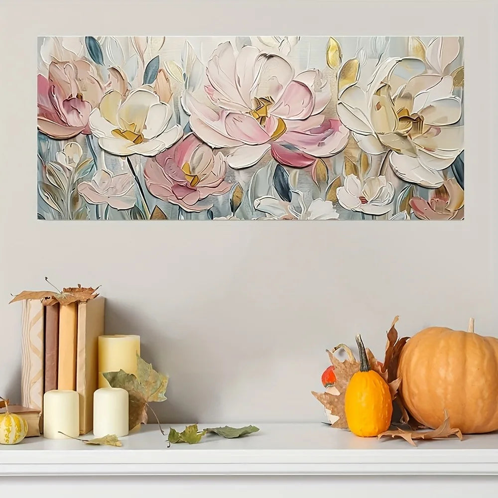 Abstract Floral Canvas Painting With Pine Wood Frame