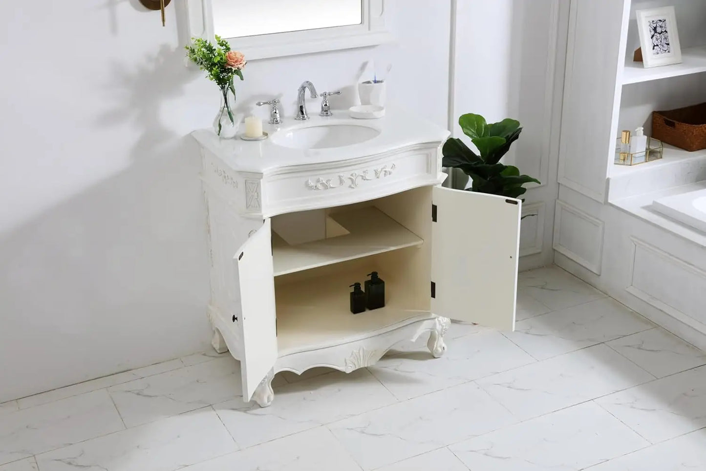 Bathroom Vanity With Engineered Marble Top And Soft Close Drawers