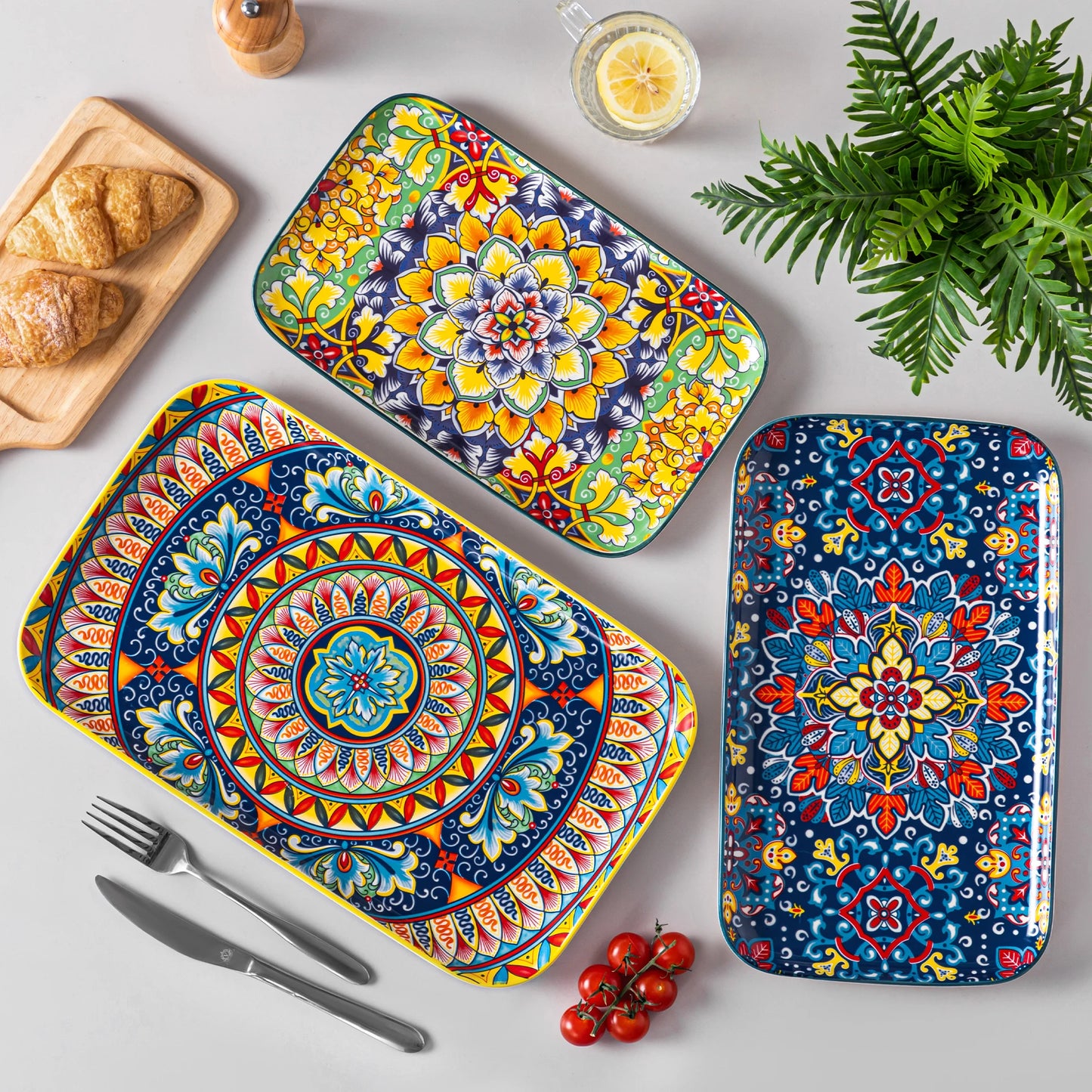 Malacasa Rectangular Ceramic Salad Plates Set for Cake and Appetizer Oven Safe