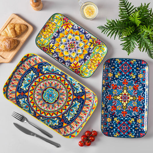 Malacasa Rectangular Ceramic Salad Plates Set for Cake and Appetizer Oven Safe