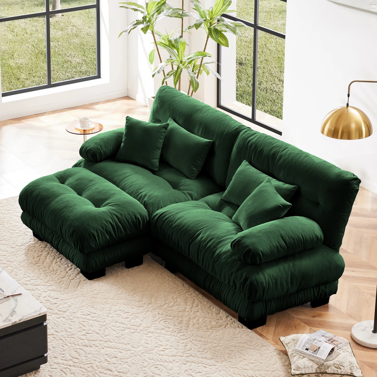 Chenille Modular Sectional Sofa Couch With Ottomans