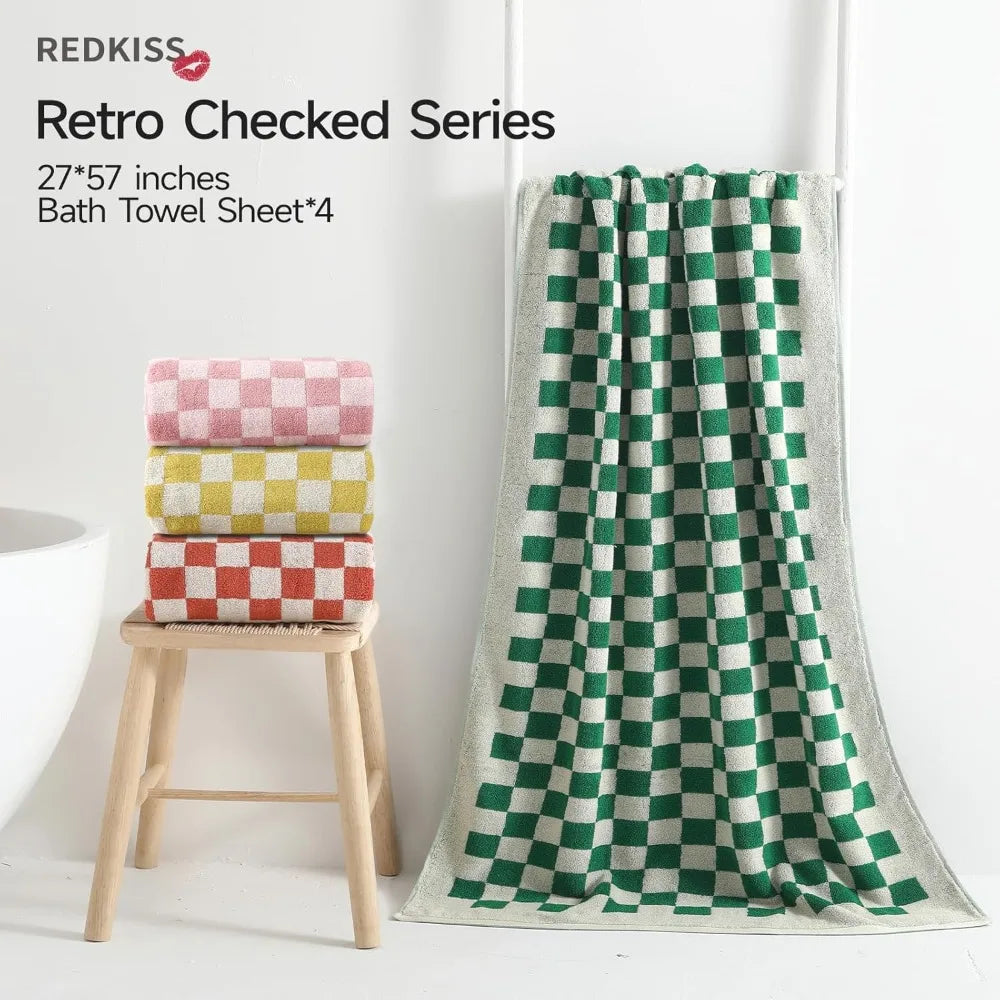 Cotton Bath Towels Set 4 Piece Solid Pattern Highly Absorbent