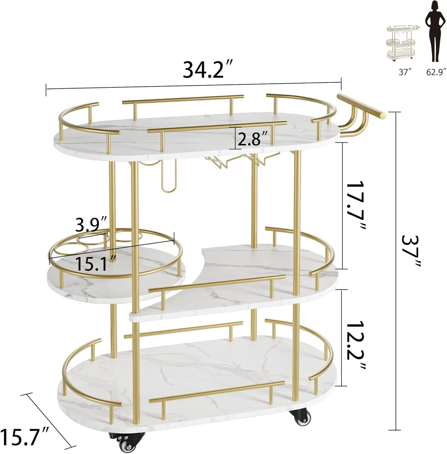 HobbyLane 4 Tier Bar Cart On Wheels With Wine Rack