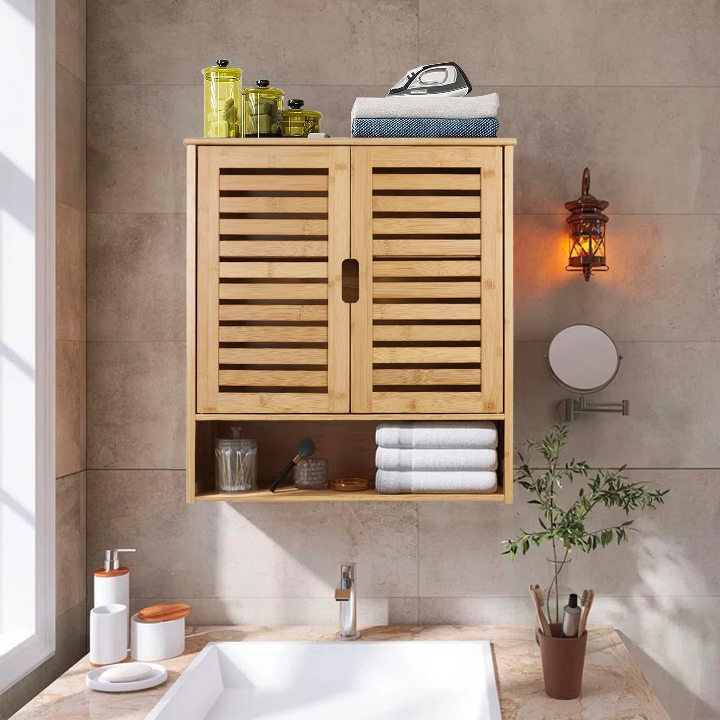 Wall Mounted Bathroom Cabinet With Adjustable Shelves And Double Doors