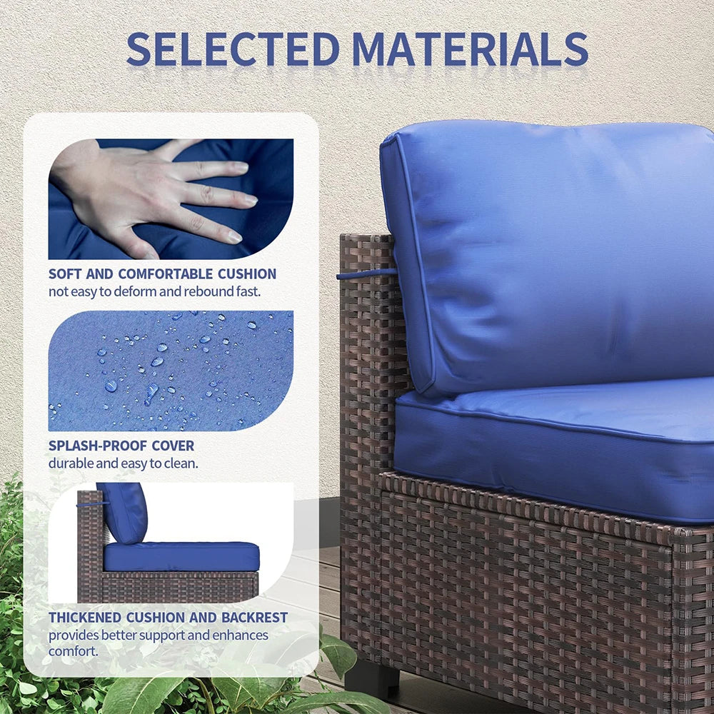 HiMISS Rattan Sectional Patio Set With Cushions And Glass Table