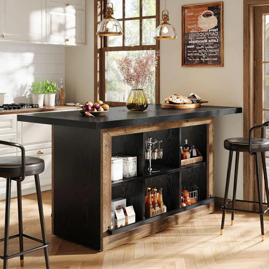 Counter Height Kitchen Island Table With Storage Cubbies And Footrest