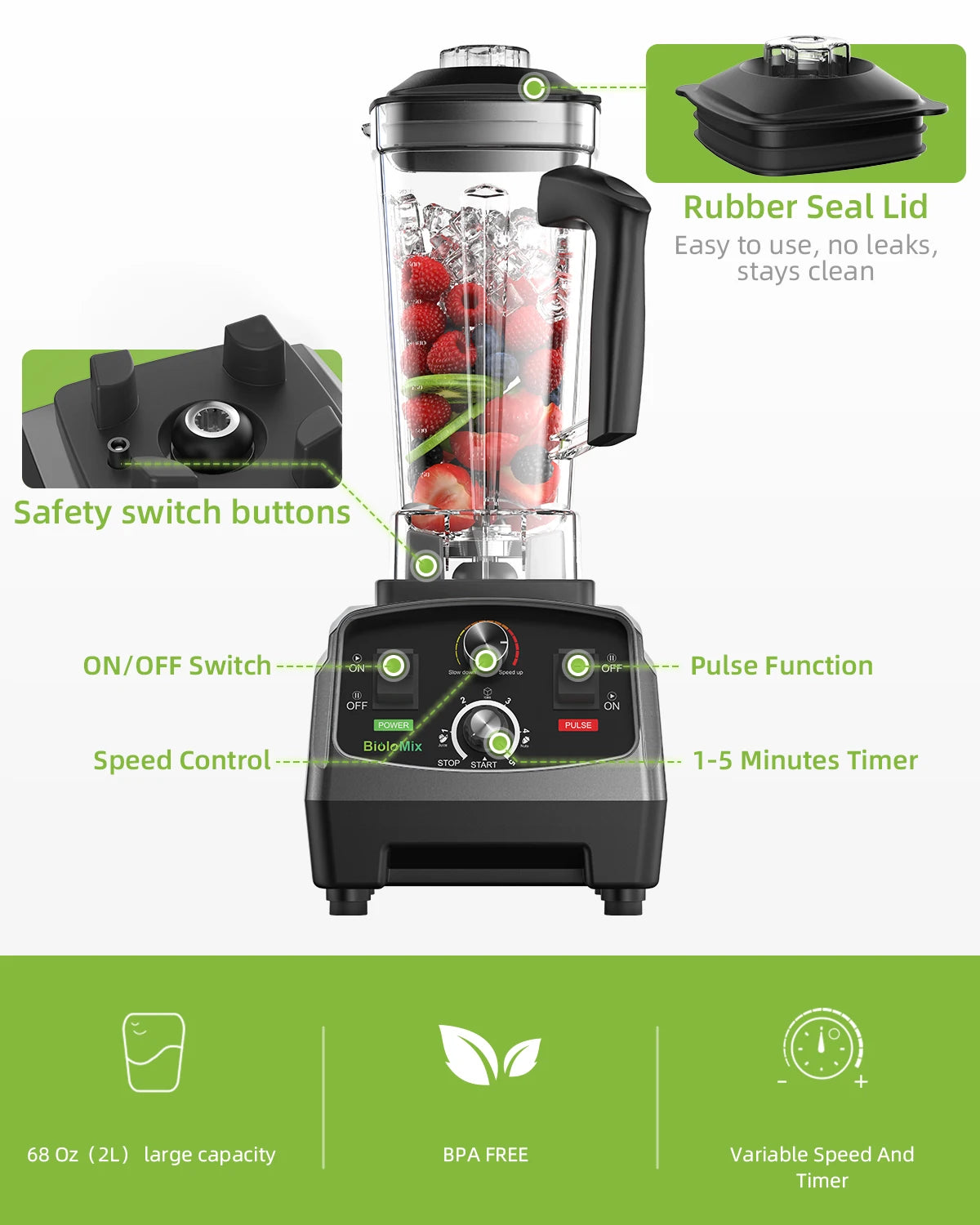 Biolomix 3HP 2200W Heavy Duty Blender Juicer Food Processor
