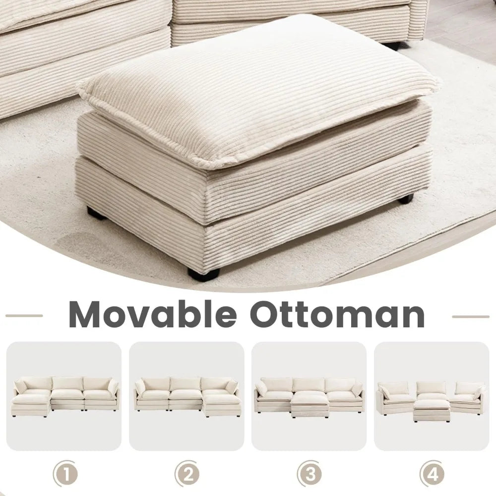 Combination Modular Sectional Sofa With Movable Ottoman L Shape Corduroy