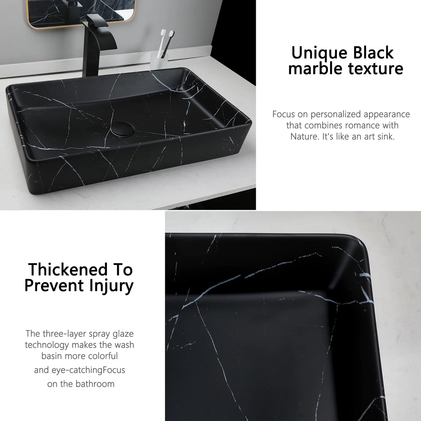 KEMAIDI Rectangular Ceramic Bathroom Vessel Sink With Faucet Set