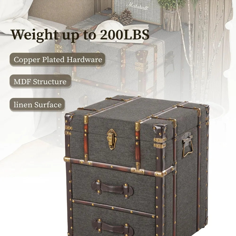 XIAOLANG Vintage Storage Chest With Buckle Hinged Top End Table