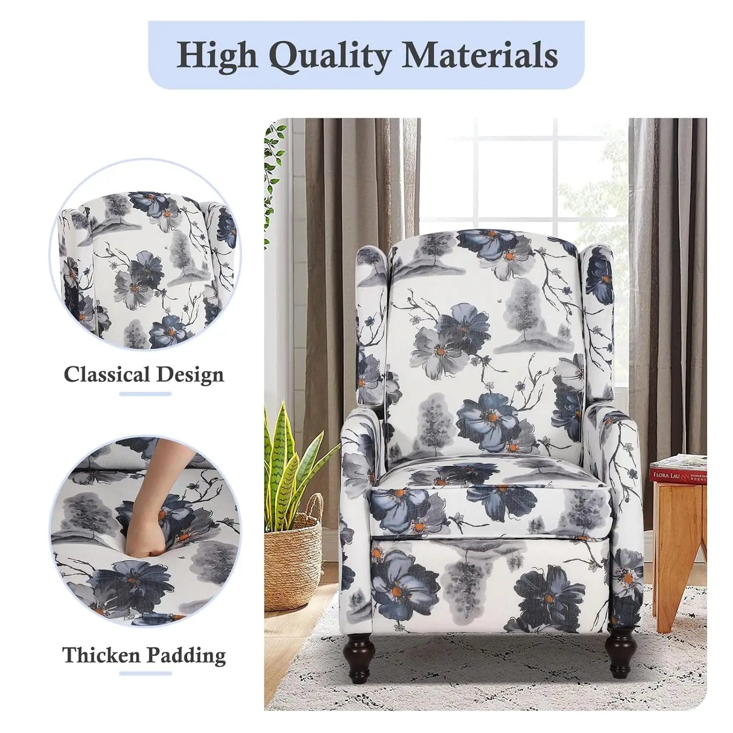 Wingback Recliner Chair Set of 2 Tufted Fabric Living Room