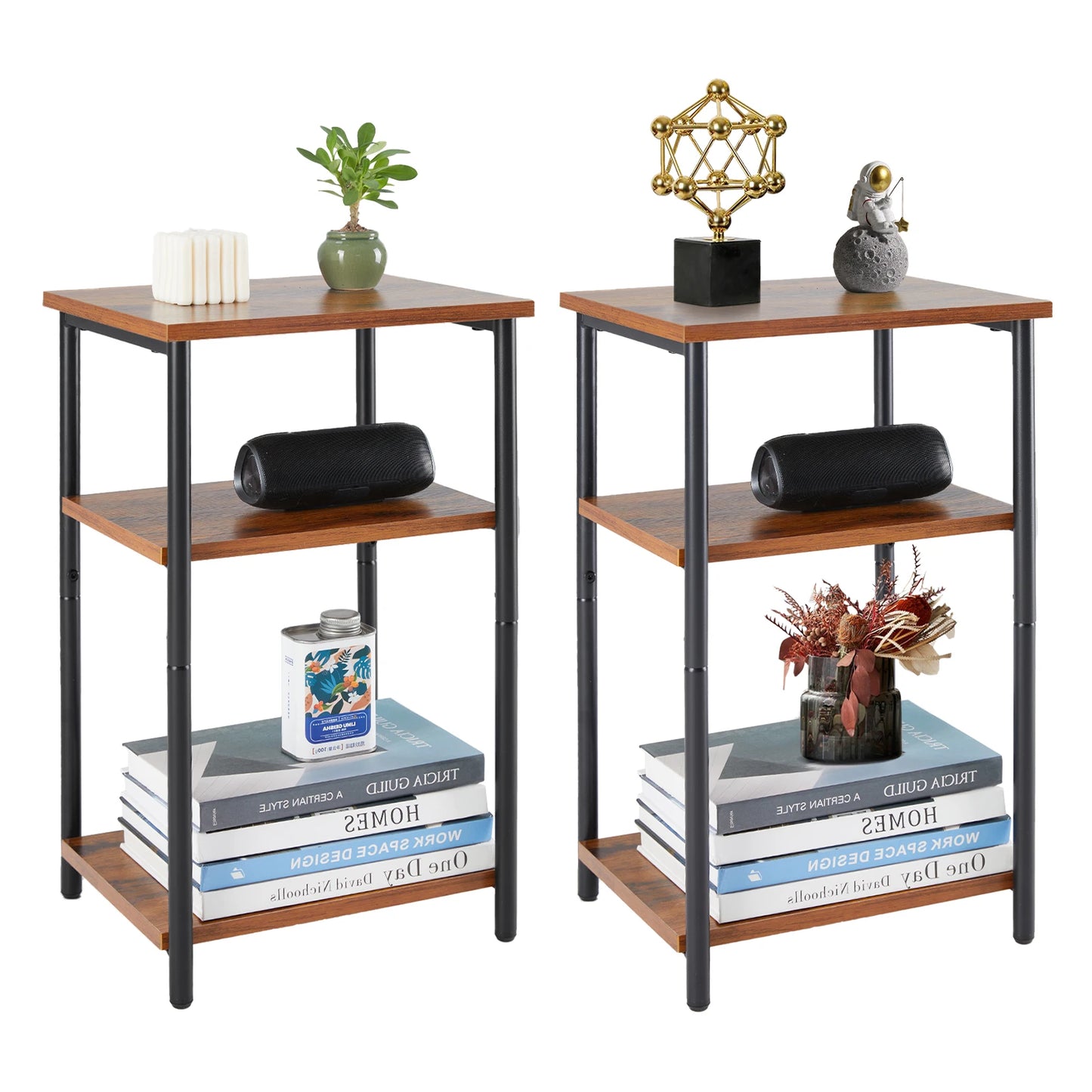 JHK 2-3-Tier End Table With Adjustable Feet Steel Frame