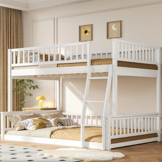 Floor Bunk Bed For Kids With Sturdy Ladder And Guardrail