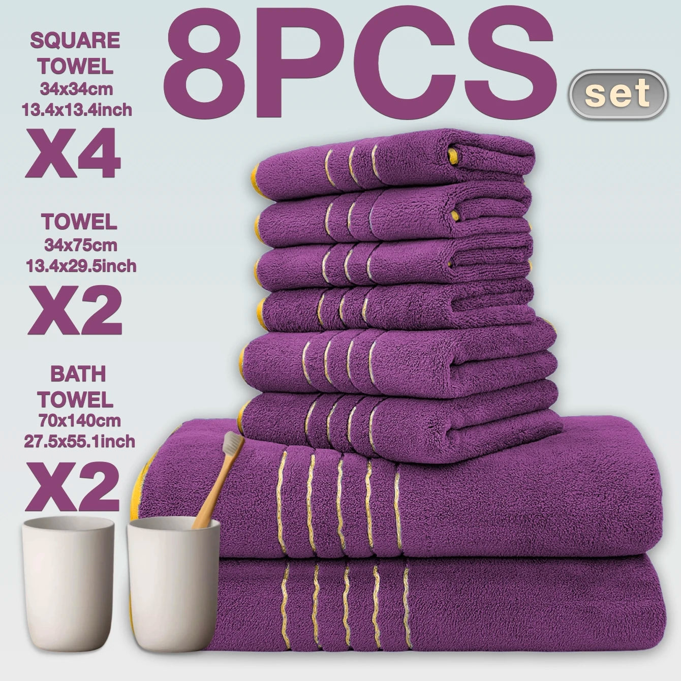 8 Piece Premium Bath Towel Set Hotel Collection Absorbent Quick Dry