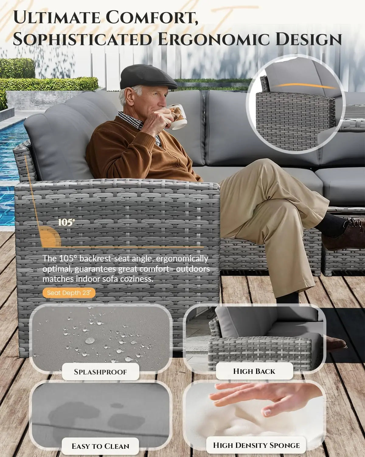 OEING 7-Piece Outdoor Patio Furniture Set With Waterproof Cover