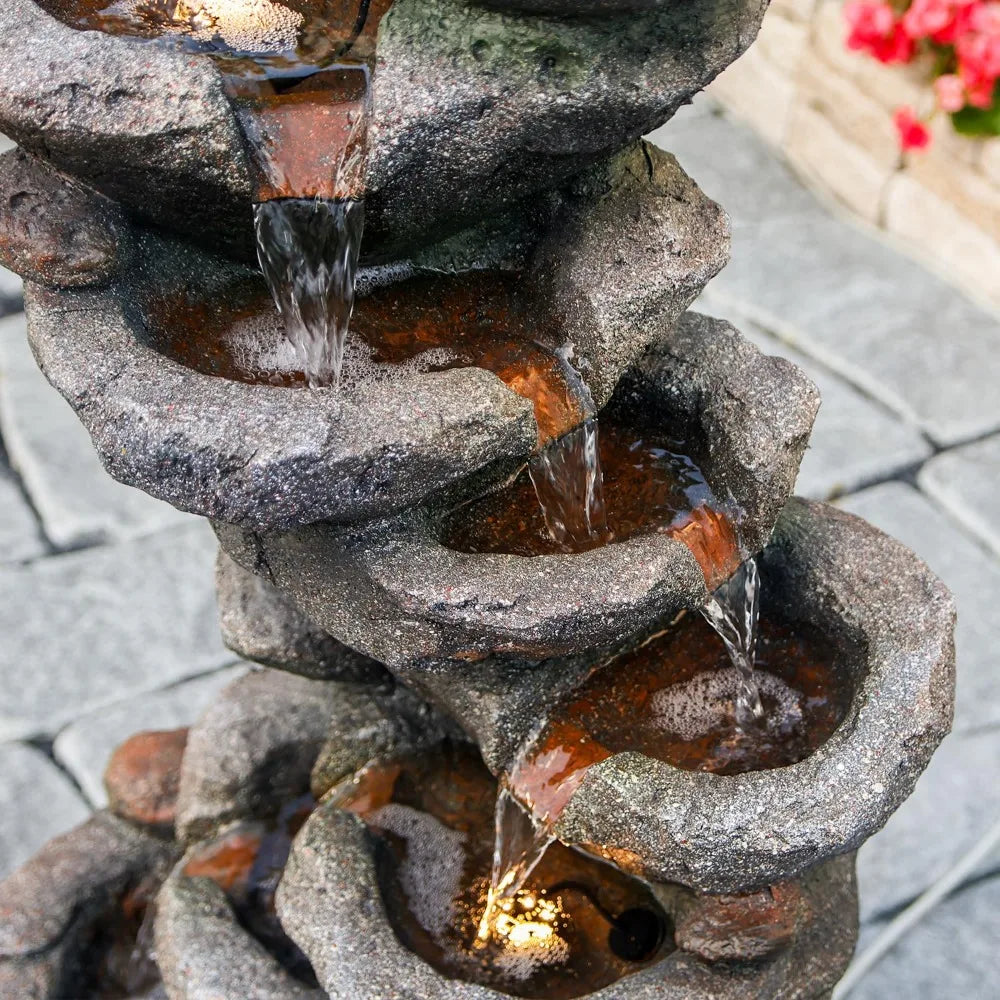 10 Tier Cascading Rock Water Fountain Outdoor Garden Decor