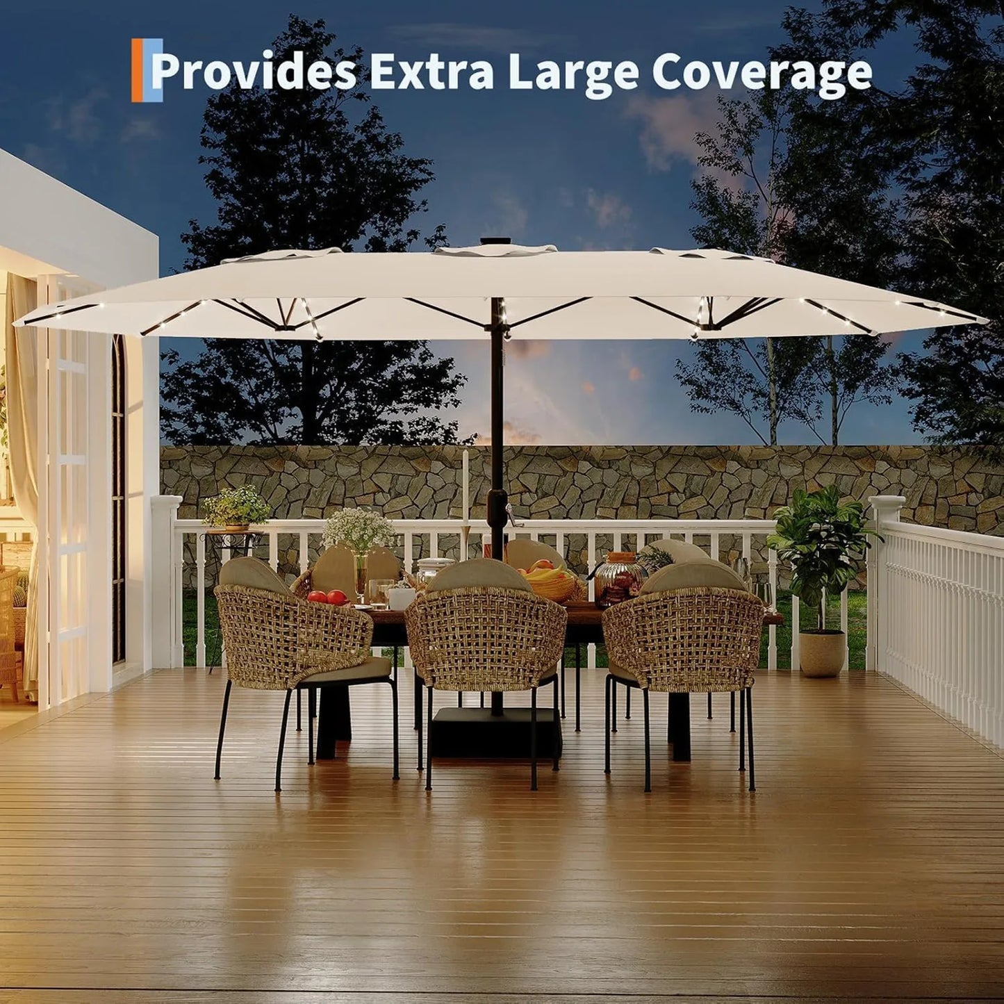 HiMISS Outdoor Patio Umbrella With Solar LED Lights And Base