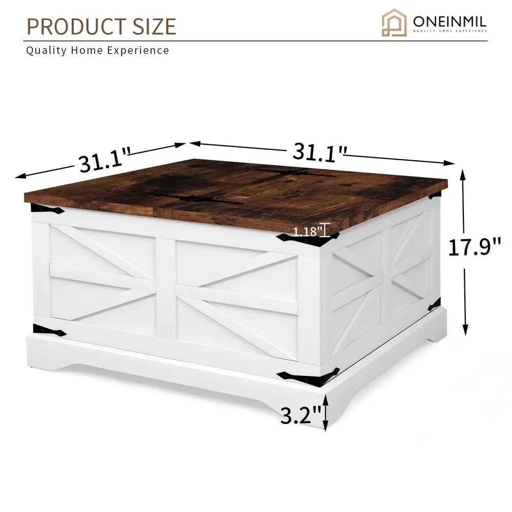 QWC Farmhouse 3 Piece Table Set With Storage Coffee Tables
