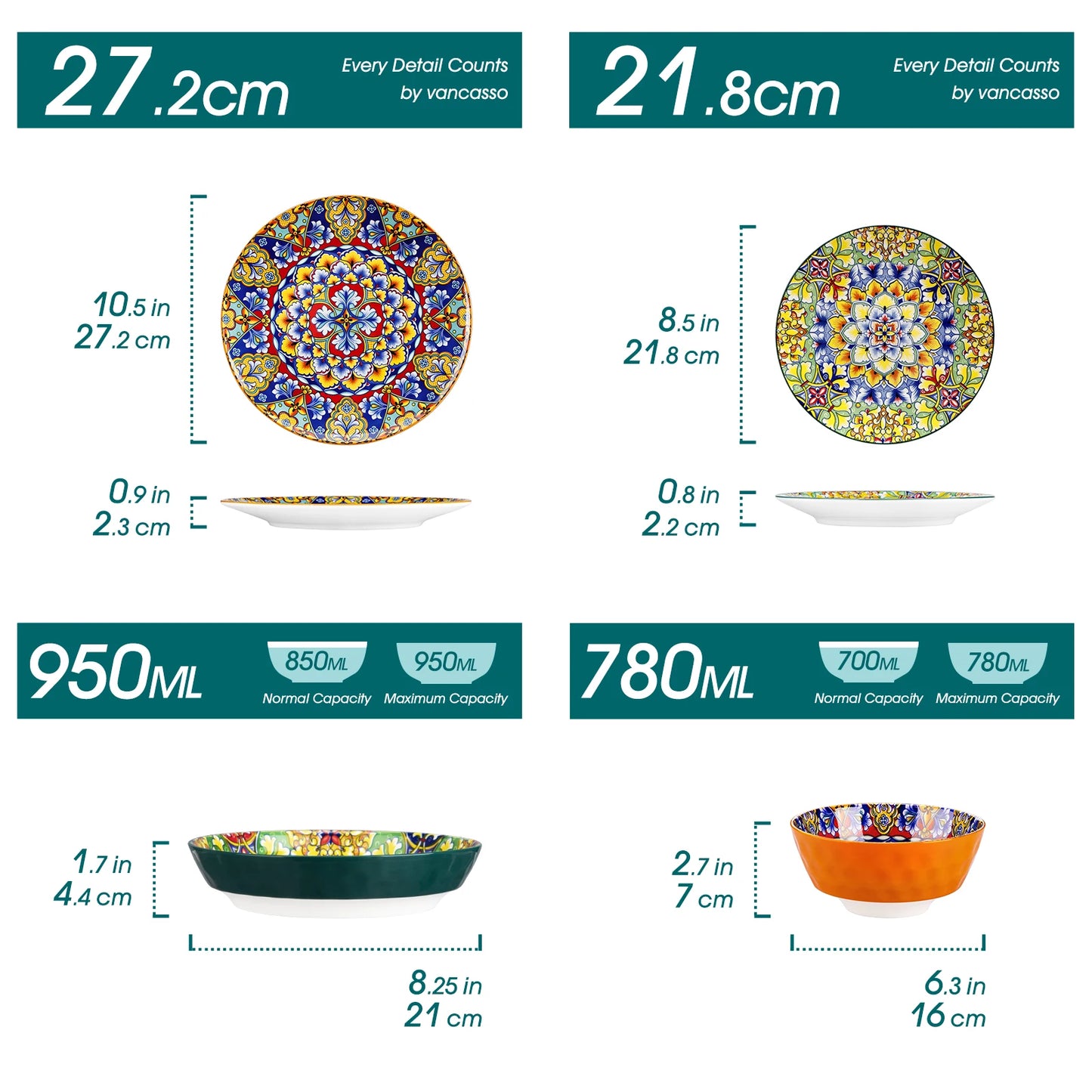 MALACASA Ceramic Dinnerware Set 12 16 18 24 Piece Bohemian Style For 6