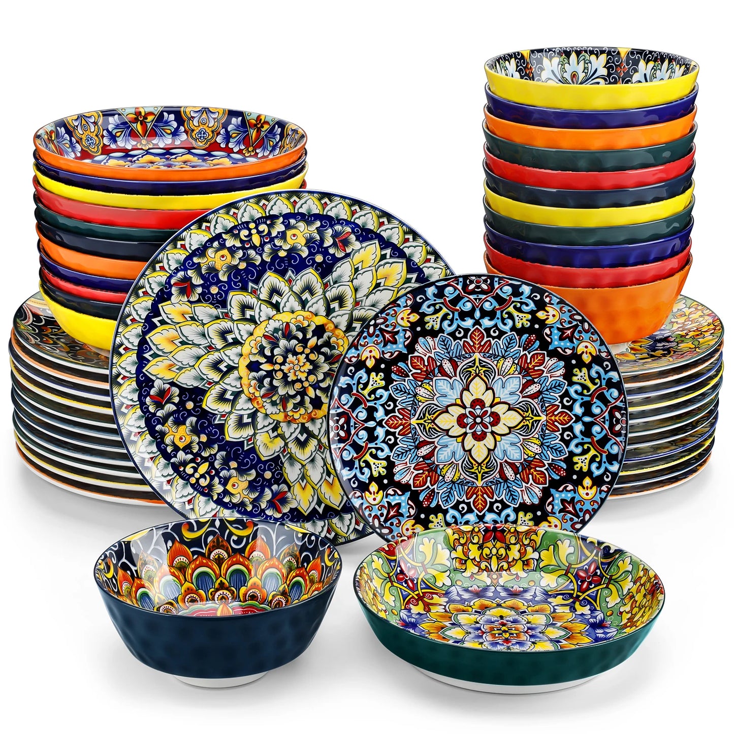 MALACASA Ceramic Dinnerware Set 12 16 18 24 Piece Bohemian Style For 6