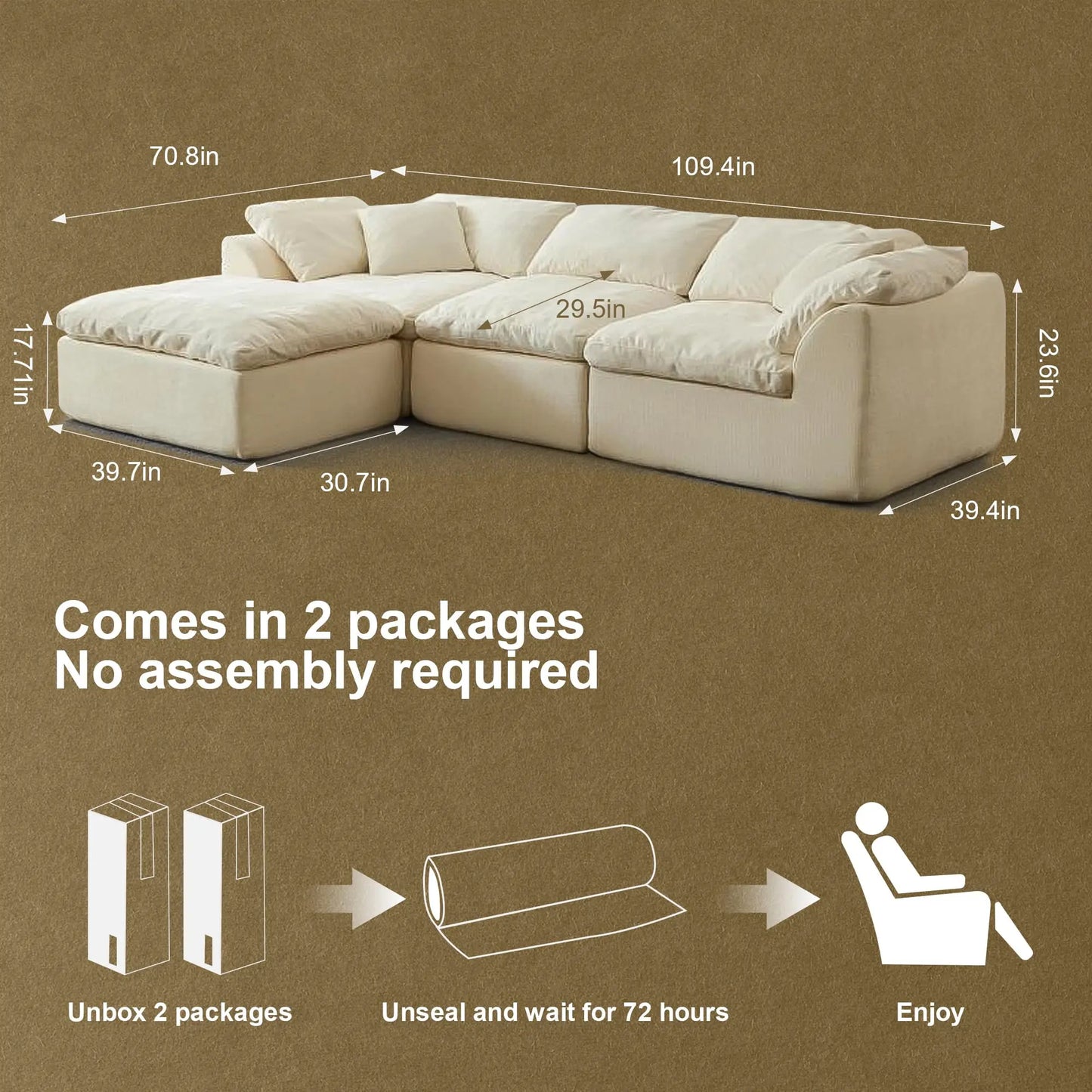Yeflixvrau Modern Cloud L Shaped Chenille Fabric Sofa With Ottoman