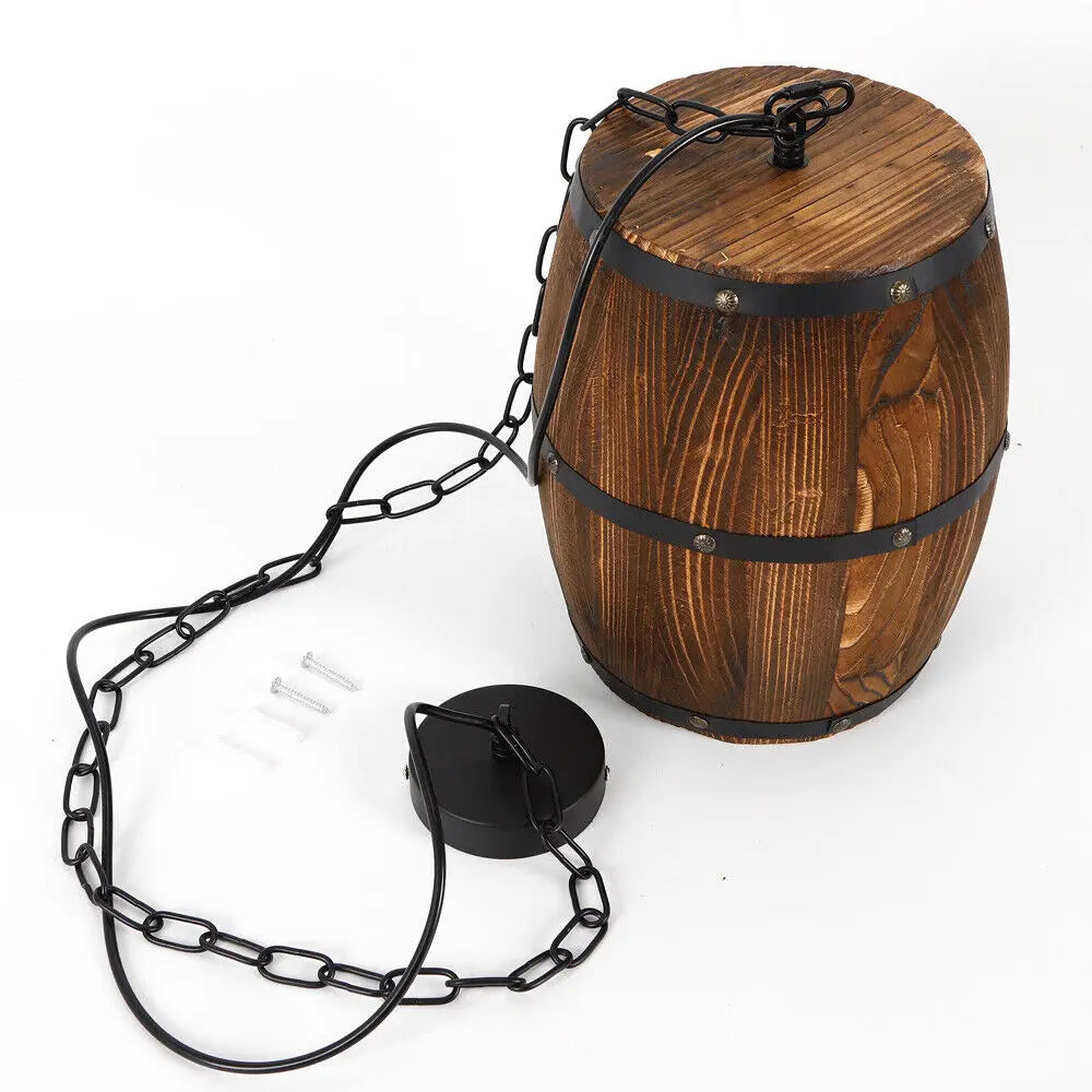 Vintage Wine Barrel Pendant Light Wood Rustic Ceiling Lamp