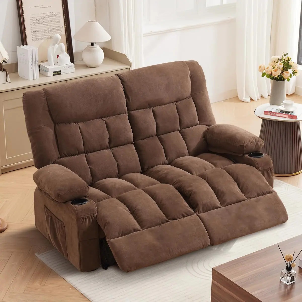 Guangbai Recliner Loveseat With Cup Holders Ergonomic Manual