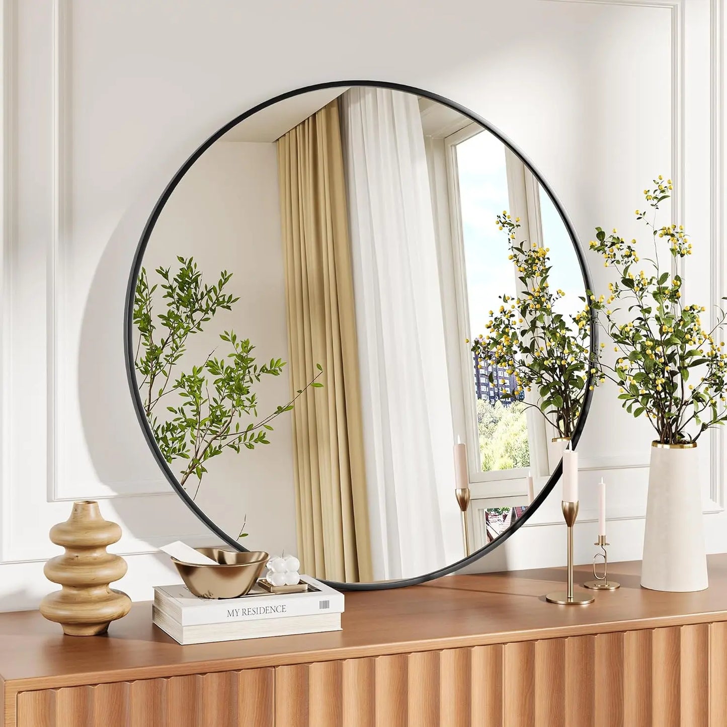 Round Wall Mirror With Metal Frame Distortion Free Modern Rustic
