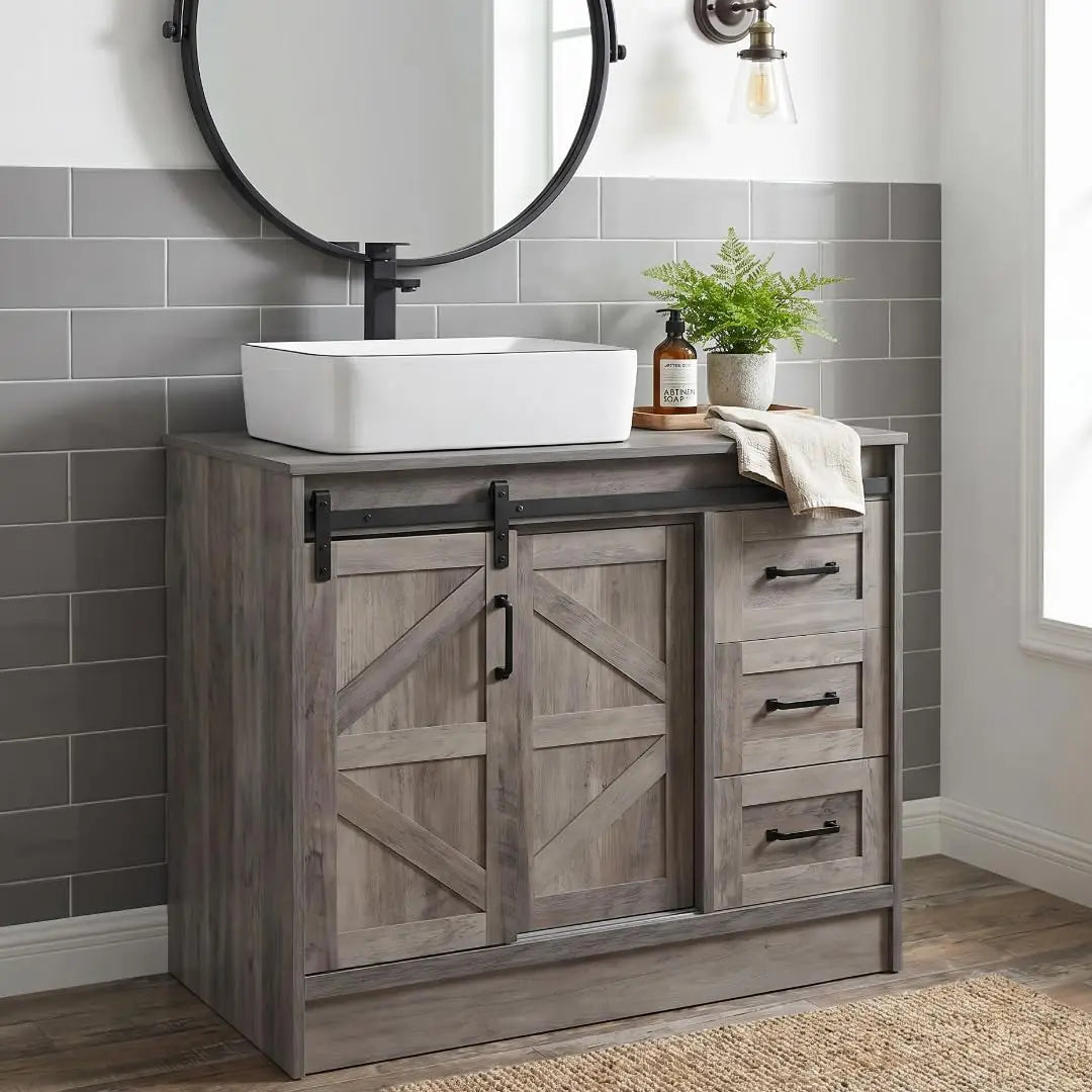 Farmhouse Bathroom Vanity With Sink Sliding Barn Doors Freestanding