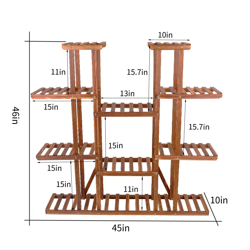 Eleven Tiered Wooden Plant Stand For Indoor And Outdoor Garden