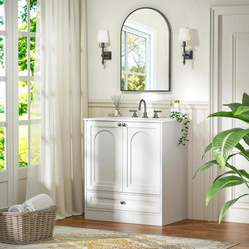 Modern Freestanding Bathroom Vanity With Ceramic Sink And Storage Cabinet