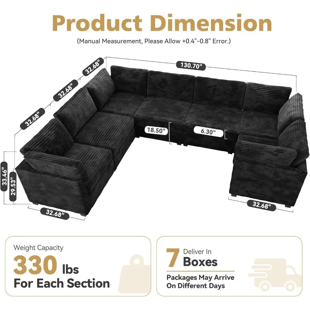 Modular U Shaped Sectional Sofa With Chaise Plush Corduroy
