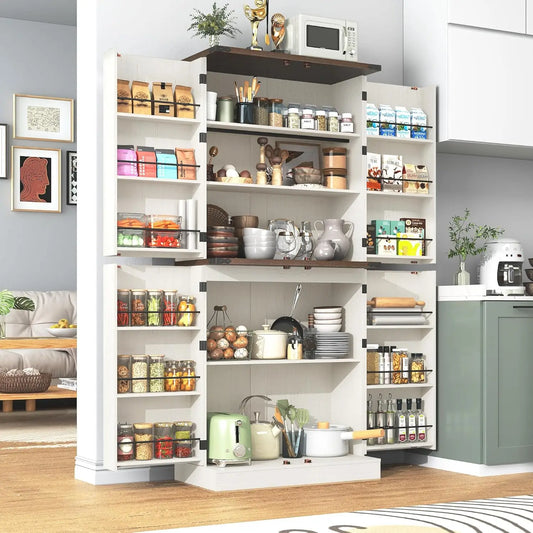 Farmhouse Kitchen Pantry Cabinet With Adjustable Shelves And Barn Doors