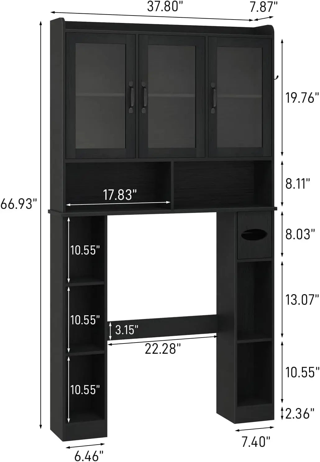 Space Saving Over Toilet Storage Rack With Adjustable Glass Doors