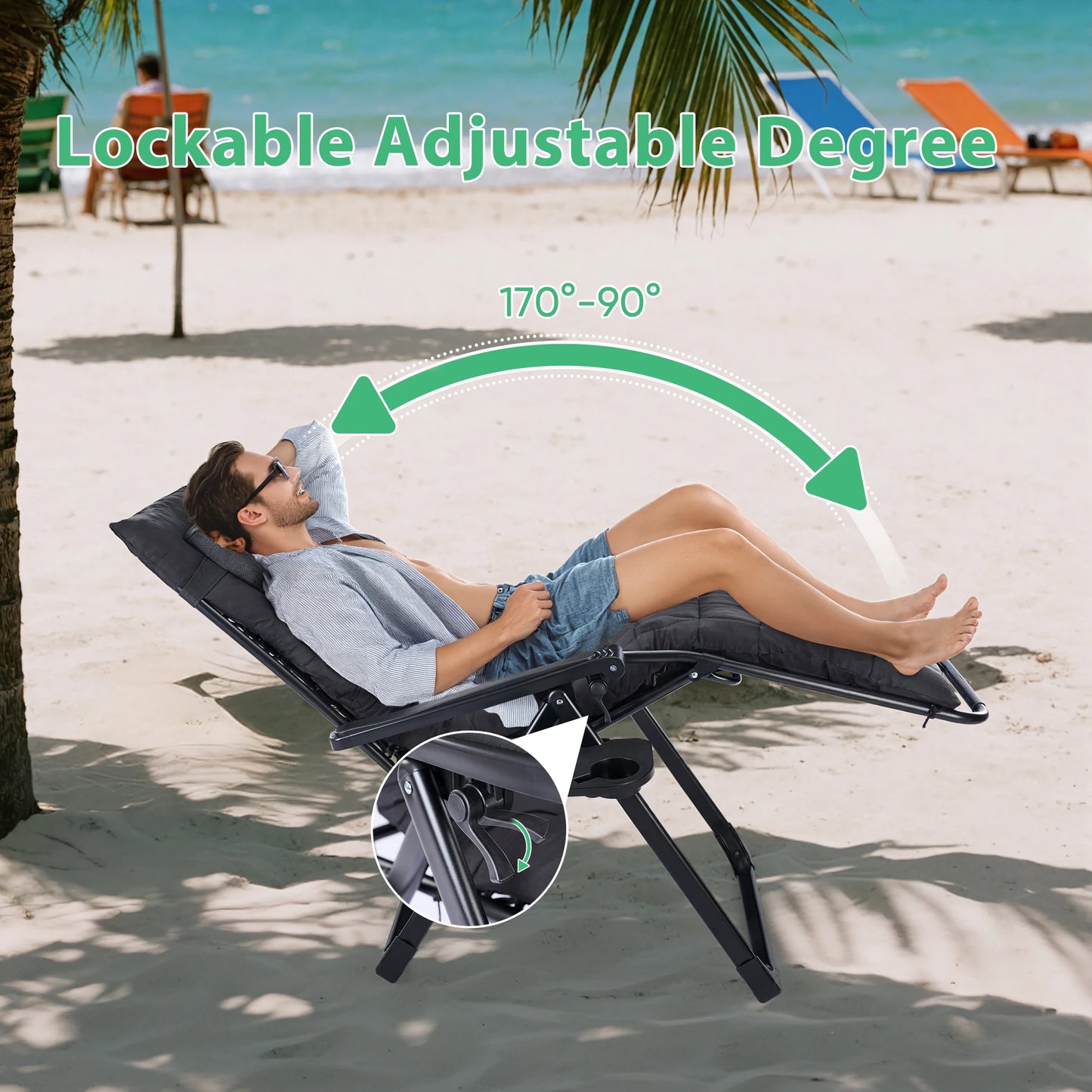 JHK Zero Gravity Recliner Outdoor Lounge Chair With Cup Trays